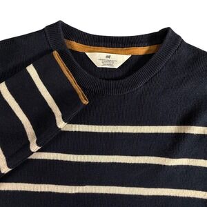 H&M Boys Striped Crew Neck Long Sleeve Sweater Navy White Size 12 14